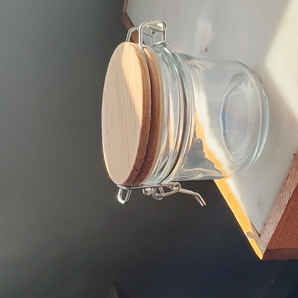 Small Glass Jam jar Wood Top